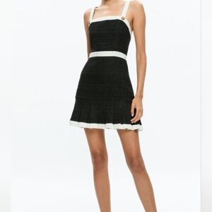 Alice + Olivia Clarine Tweed Mini Dress Size 8 $395 Black Off White